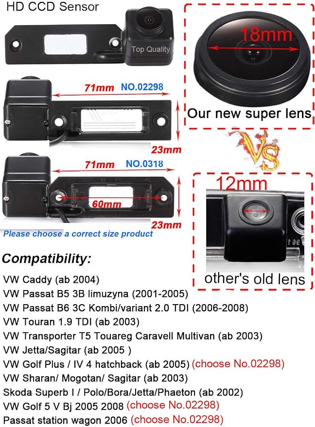 Car Night Vision reversing Camera Parking Camera Camera Parking aid Color Camera reversing System Waterproof for Volkswagen VW Touran Passat Caddy Golf Plus Multivan T5 Transporter Skoda Superb
