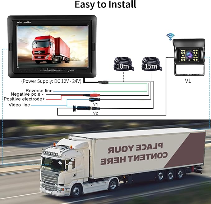 Dual Backup Camera Monitor System for Truck, RVs,-7 Inch LCD Screen with 2 Cameras, IP68 Waterproof, 18IR Night Vision, Rear View Camera 4-Pin Cable for Car, Trailer/Bus/Van/Caravan (12V-24V)