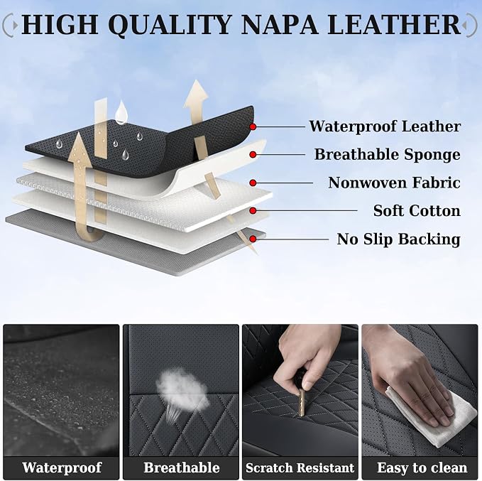 Coverado Tacoma Front Seat Covers, Car Seat Covers Custom Fit for 2016-2023 Toyota Tacoma Double & Crew Cab, Faux Leather Seat Covers Protector Tacoma Accessories (Black)
