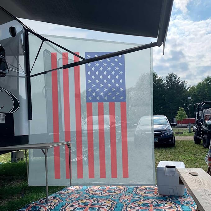 Tentproinc RV Awning Side Shade Screen 9' X 7' - (American Flag) Gray Mesh Screen Sunshade Complete Kits Camping Trailer Motorhome Awning Shadescreen UV Sun Blocker - 3 Year Warranty
