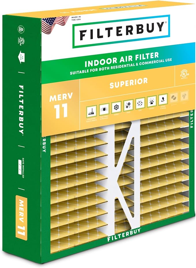 Filterbuy 16x22x5 Air Filter MERV 11 Superior Pet & Allergy Defense (1-Pack), Pleated HVAC AC Furnace Filters for Amana, Coleman, Goodman, York, and More (Actual Size: 15.38 x 21.88 x 5.25)