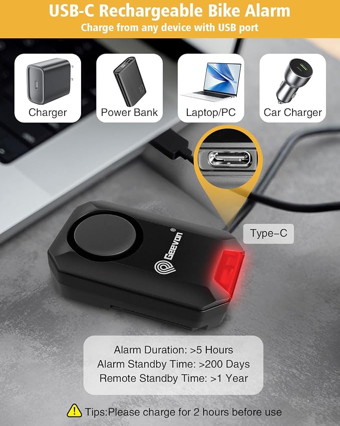 Geevon Bike Alarms for Ebikes,2+1Pcs Wireless Bike Alarm with Remote,135dB Anti-Theft Bicycle Motorcycle Alarm Wireless Security Sensor Alarms, IPX5 Waterproof