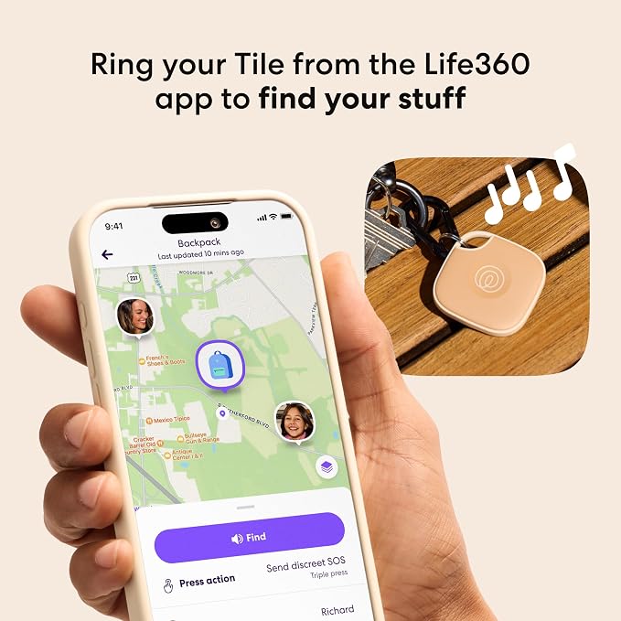 Life360 Tile - Bluetooth Tracker, Keys Finder and Item Locator for Keys, Bags and More. Phone Finder. Both iOS and Android Compatible. 1-Pack (Slate)