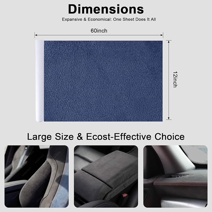 Premium Blue Suede Fabric Wrap - 12x60 inch Suede Wrap for Car Interior - Self-Adhesive Microfiber and Synthetic Leather, Stretchable Interior Film for Car and Home Decor