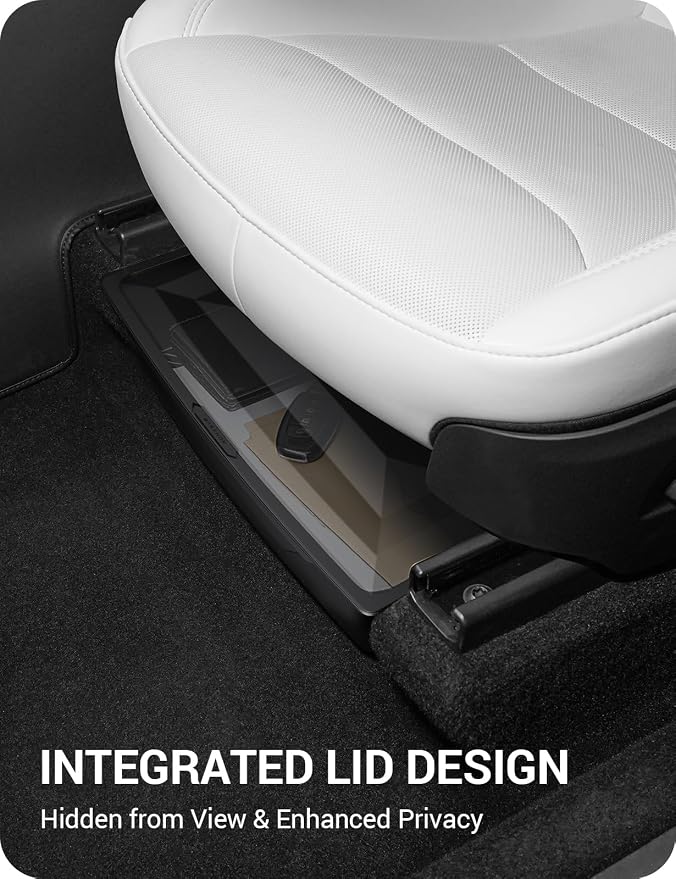 BASENOR 2PCS 2026 Tesla Model Y Juniper Under Seat Storage Box, Hidden Organizer Tray [No-Slip] with Dust Lid, Underseat Storage for 2025 2026 Model Y Juniper