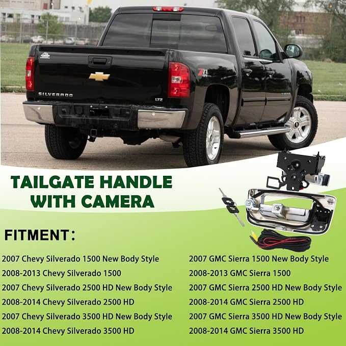 Backup Camera Tailgate Handle Rear View Camera Liftgate Latch Handle with Key Lock Cylinder Compatible with 2007-2014 Chevrolet Chevy Silverado GMC Sierra 1500 2500 3500