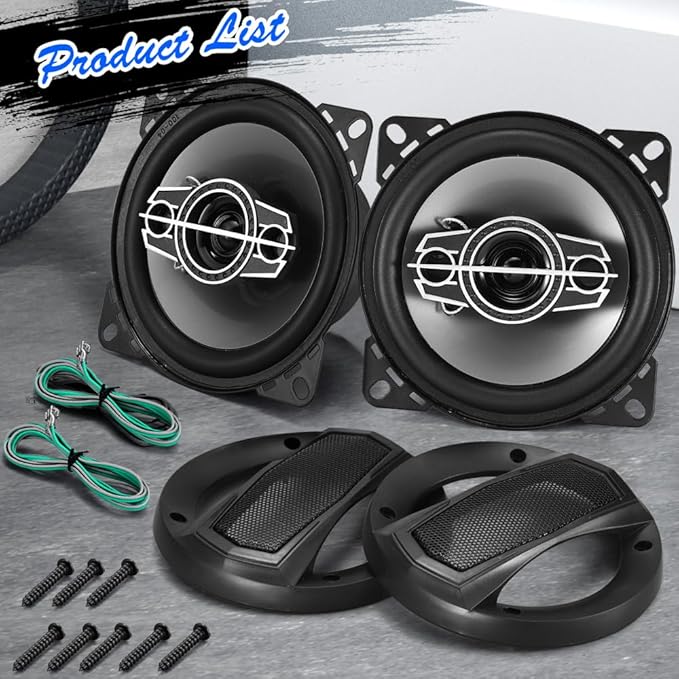 4" 4-Way Coaxial Car Audio Speakers, 220W Max, 4 Ohm, W/PEI Dome Tweeters, Compact for Front or Rear Doors (Pair)