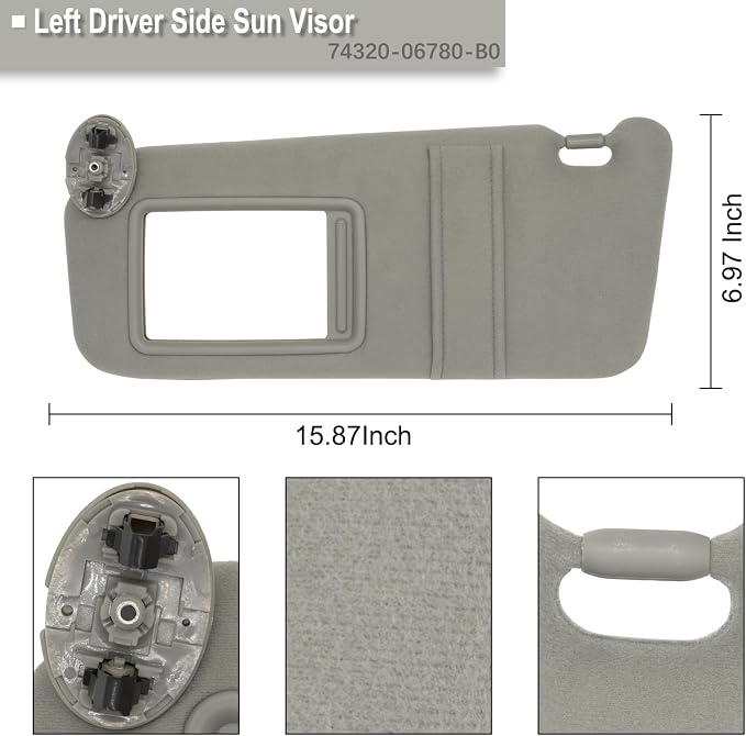 NHILES Left Driver & Right Passenger Side Sun Visor Compatible with Toyota Camry Without Light 2007 2008 2009 2010 2011 Replaces# 74320-06780-B0 0400230506B0 74310-06750-B0 Color Gray
