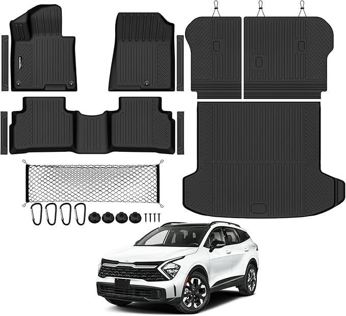 Tongama-Floor Mats for 2026 Kia Sportage Hybrid, All Weather TPE Trunk Mat and Backrest Mats Protector and Cargo Net and Door Sill Guards for Kia Sportage Floor Liner Accessories