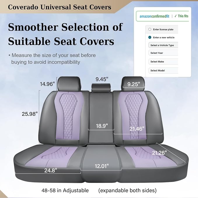 Coverado Car Seat Covers, Back Car Seat Cover, 3-Pieces Leather Seat Cover, Luxury Car Seat Cushion, Luxury Seat Cover Seat Protector Universal Most Cars Trucks SUV