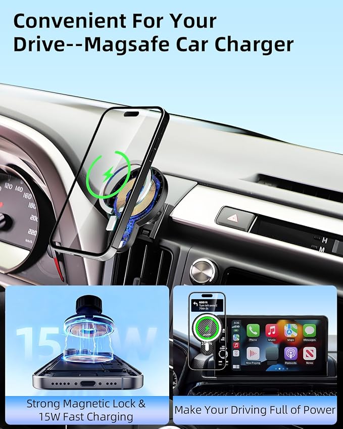 PZK Car Phone Mount for Toyota Tundra 2014 2015 2016-2020 2021 Accessories Custom Air Vent Car Phone Holder Magnetic 15W Fast Wireless Charger Hands Free 360° Rotation Cell Phone Automobile Cradles