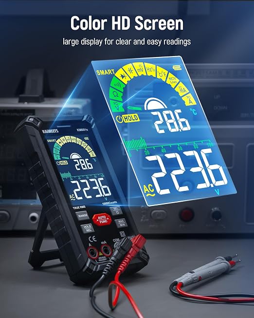 KAIWEETS KM601s Digital Multimeter 10000 Counts TRMS Auto Ranging Rechargeable Smart Multimeter and KET20 Silicone Multimeter Test Leads with Gold-Plated Probes