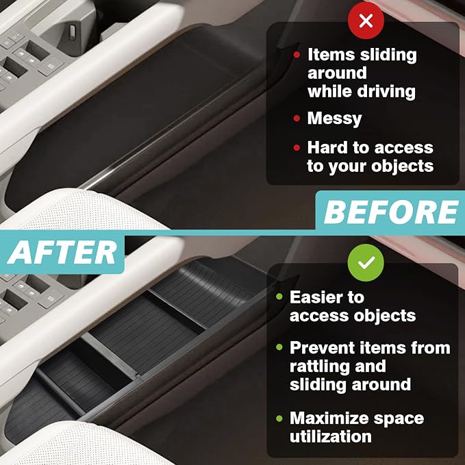 BestEvMod for Ioniq6 Lower Center Console Organizer Compatible with Hyundai Ioniq 6 Accessories 2025 2024 2023 Tray Storage Box Armrest ABS Material (Lower Organizer)