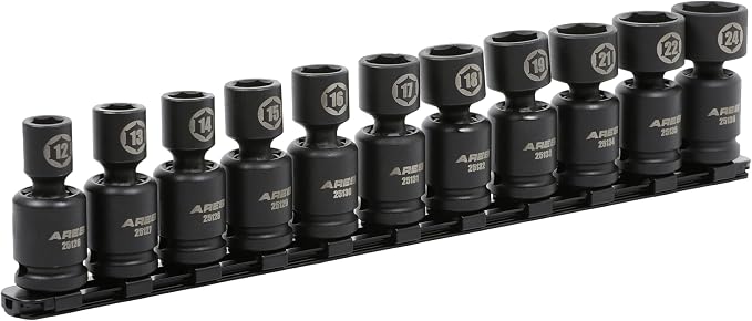 ARES 25125-11-Piece Metric Pinless Universal Swivel Impact Socket Set - 1/2-Inch Drive Swivel Impact Sockets Access Hard to Reach Fasteners – Pinless Design Allows for Smooth Full 360 Degree Action