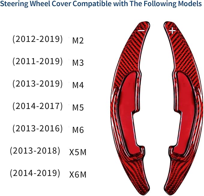 Real Glass Fiber Steering Wheel Paddle Shifter Compatible with BMW M2 M3 M4 M5 M6 X5M X6M, T-carbon Glossy Paddle Shifter Extension Cover Compatible with BMW M Series 2013-2018(Red)