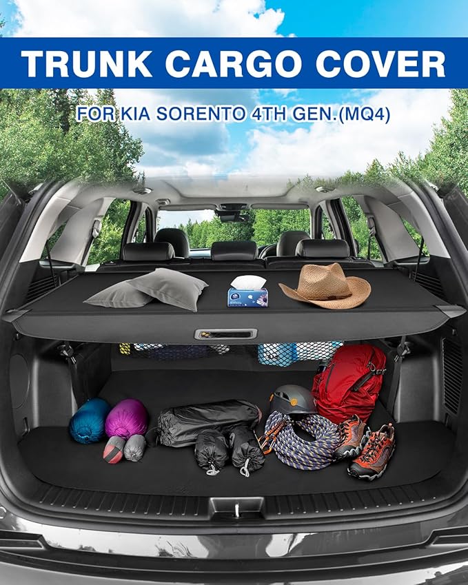 Autorder Cargo Cover for Kia Sorento 2021-2025 2026 Accessories Upgraded Trunk Cover with Extra Storage Net Retractable Security Shield Shade Cover