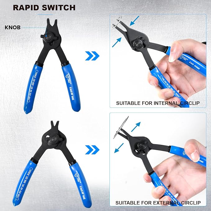 SMOTIVEPRO 12 Piece Versatile Retaining Snap Ring Pliers set,Heavy Duty Fixed Tip Combination Internal/External Snap-ring Pliers for 0.038in 0.047in 0.070in 0.090in