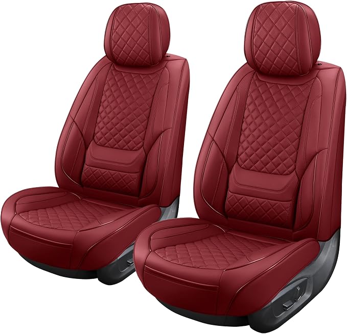 Red Leather Car Seat Covers Front Seat Breathable Seat Protectors Waterproof Automotive Seat Covers Universal Fit for Most Cars SUVs Trucks Vehicles