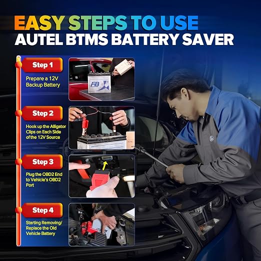 Autel OBD2 Memory Saver for Car Battery, 2026 MaxiBAS BTMS for All 12V Vehicles, Preserve ECU Code & Electronic Presets, Maintain PCM Data, Polarity Protection, Built-in Voltage Meter, LED Lights