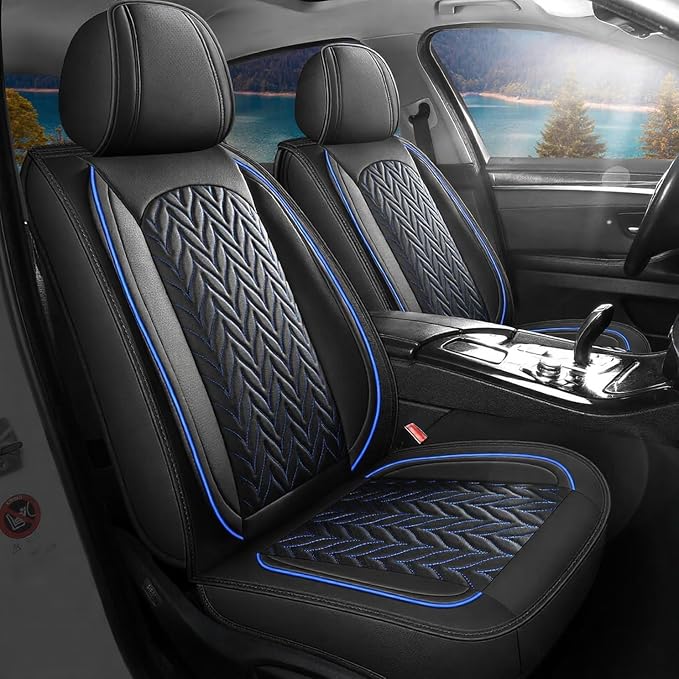 SCITOO Front Truck Seat Covers for F150,2PCS Truck Seat Covers Faux Leather Seat Covers Full Set Vehicle Seat Covers Fits for 2015-2024 Ford F150 F250 F350 (Front,Black and Blue)