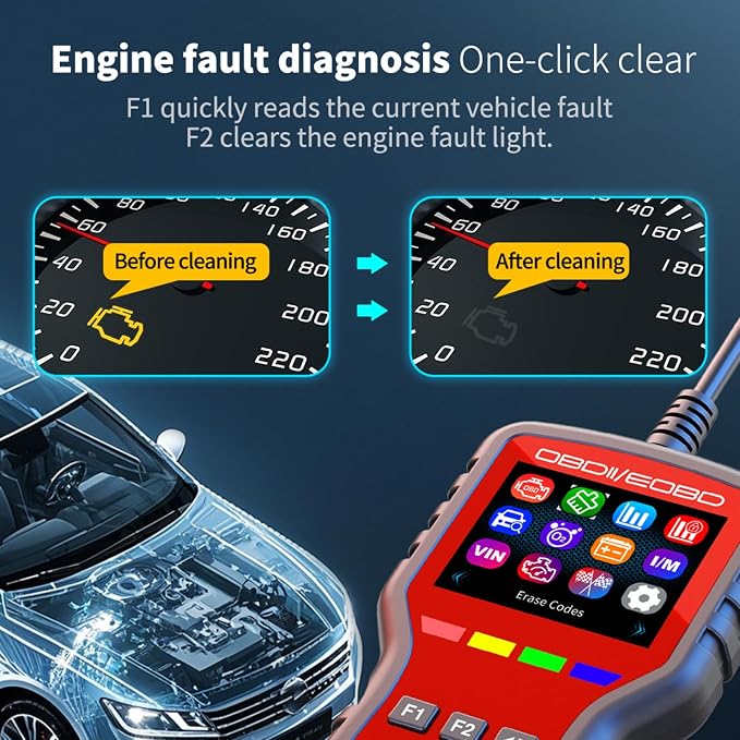 K2 obd2 scanner obd2 scanner diagnostic tool with Battery Tester, Check Engine Fault Code Reader with freeze frame, oxygen sensor testing, I/M readiness status,suitable for OBDII/EOBD vehicle