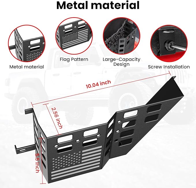 DIAMOOKY Metal Front Door Pocket Storage Box for Jeep Wrangler JK JKU 2018 2017 2016 2015 2014 2013-2007 2/4 Door Accessories, Door Organizer Molle Panels, Flag, 2PCS