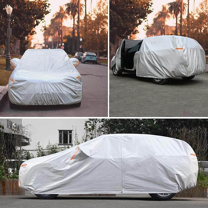 SEAZEN Car Cover 6 Layers, Waterproof SUV Car Cover with Zipper Door, Snowproof/UV Protection/Windproof, Universal Car Covers Breathable Fabric with Cotton (Length Up to 175")