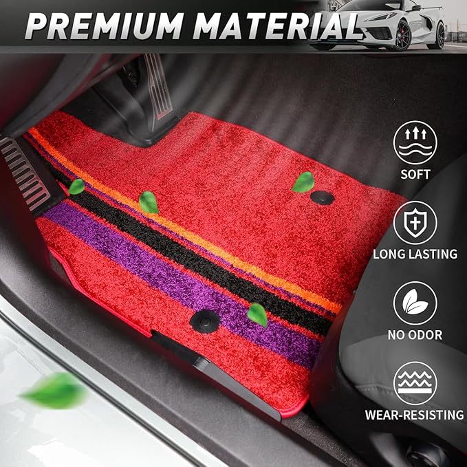 Red Floor Mats Protectors Floor Liners Compatible with for Corvette C8 Coupe 2020-2026 Accessories All Weather Anti-Scratch Wear-Resistant Floor Protection Carpet Foot Pad
