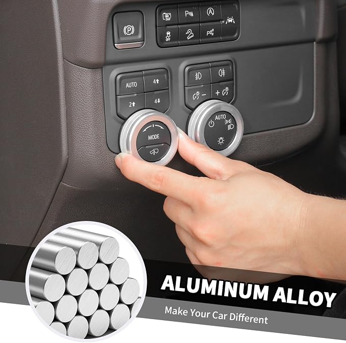 Jimen for Tahoe Center Console Knob Covers, 7PCS AC Air Conditioning Volume Control Button Headlight Switch Trim Ring Fit for Chevrolet Tahoe 2024-2025 (Silver)