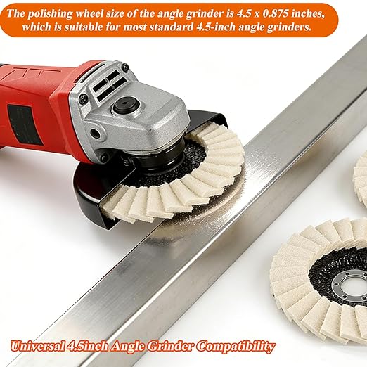 8 Pcs Wool Polishing Wheel Kit, 4-1/2"x 7/8" Felt Buffing Wheels with Felt Flap Disc and Polishing Compound, Universal for Angle Grinder, Multi-Surface Polishing for Metal, Automotive, Wood