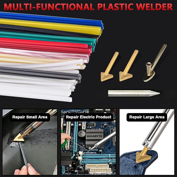 GNI Upgraded 150W LED Digital Adjustable Temperature Plastic Welder Kit | 106PCS Welding Rods Repair Kit, 4 Tips 3 IN 1 Soldering Iron Kit, Plastic Welding Kit for DIY/Bumper Kayaks