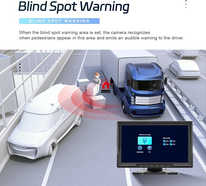10.1 Inch Wireless Backup Camera for Truck with 2 Rear View Camera System for Cars, 4 Channels Split Screen, BSD Alert, Night Vision, IP68K Waterproof, for Truck, Pickup, Trailer, Cars Parking Safety