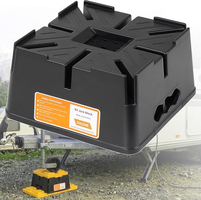 OULEME Trailer Jack Block, 15,000 lbs Leveling Block for RV Camper Travel Trailer 5th Wheel, Fits 8.5” Pad, Tongue Stand/Round Square Scissor Stabilizer Jack and Wheels, 1 Pack