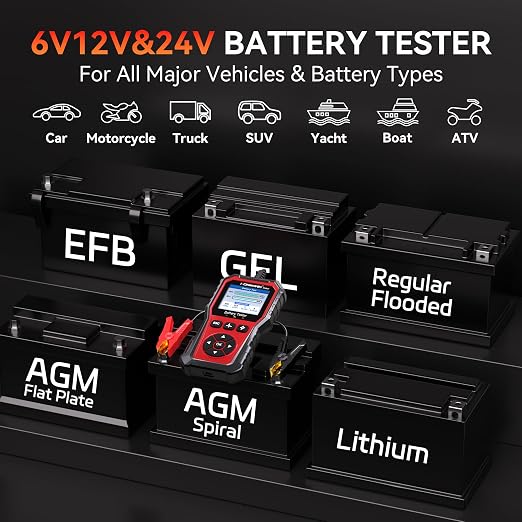 KONNWEI KW331 Car Battery Tester 6V/12V/24V with Cloud Report 10-2000CCA Lead-Acid, AGM, Lithium Battery Tester Automotive Alternator Tester Cranking Charging System for Car Truck Motorcycle Boat