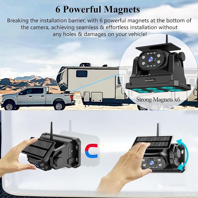 VOONOA Magnetic Wireless Backup Camera, Add-on or Replacement Camera for VOONOA VN003 Only, 9600mAh Rechargeable Battery Solar Back up Camera for Car RV Truck Trailer