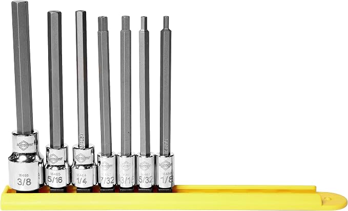 Mayhew Tools 16033 SAE Hex Insert Socket Bit Set, Chrome, 7-Piece Medium-Length