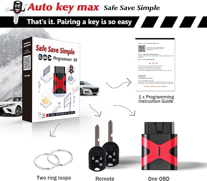 2 Programmable Keyfob Tool, Replacement Car Keys Fob and DIY Programmer Kit for 2011-2015 Ford F150 Flex Expedition Expedition Taurus