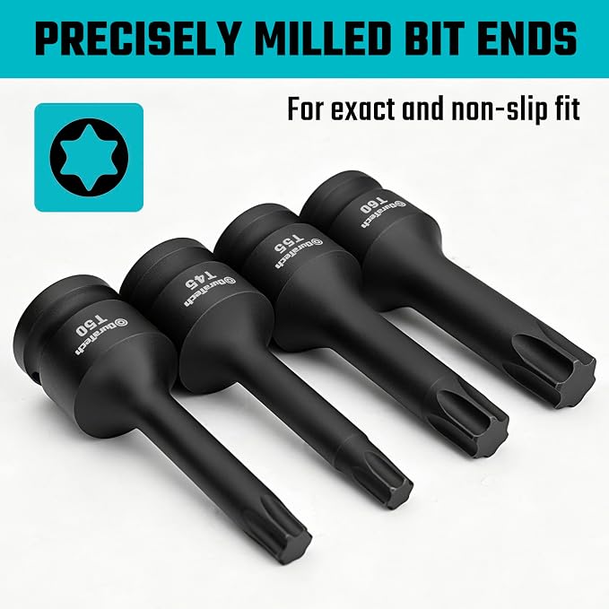 DURATECH 24-Piece Impact Set, 8-Piece Impact Torx Bit Set, 1/2" Drive, T30, T40, T45, T50, T55, T60, T70, T80 Torx Bits, 16-Piece 3/8" Drive Impact Universal Joint Socket Set, Swivel Socket Set, Cr-Mo