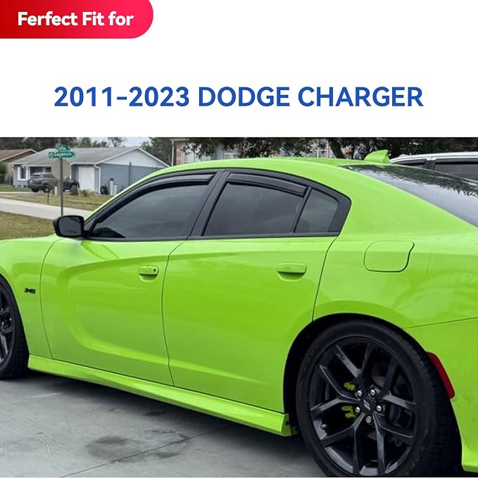 in-Channel Window Visors Rain Guards for 2011-2023 Dodge Charger, Window Vent Wind Deflectors Visors Shades for 11-23 Charger (NOT Outside-Adhensive Style