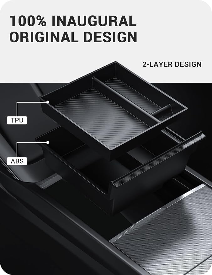 BASENOR 2026-2024 Tesla Model Y Model 3 Center Console Organizer and Tesla Trash Can