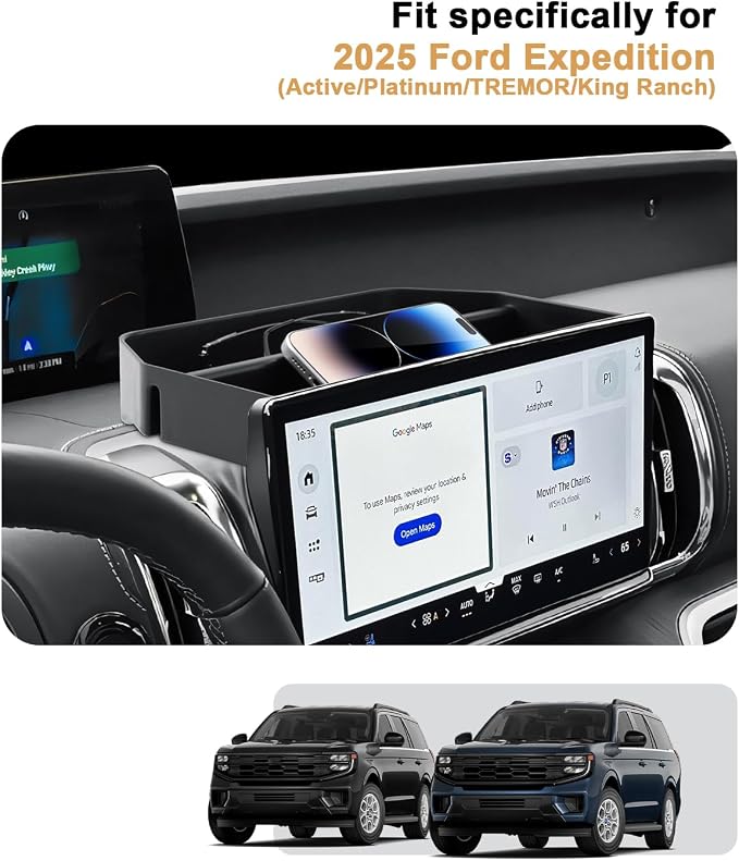 ECOZEN 2026 Expedition Dash Console Organizer - Behind Screen Organizer Tray For 2025-2026 Ford Expedition(Active/Platinum/TREMOR/King Ranch) Accessories Dashboard Storage Center Console Organizer