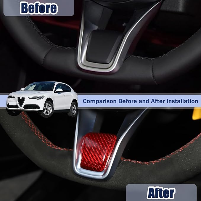 Carbon Fiber Central Steering Wheel Trim Strip Compatible with Alfa Romeo Giulia Stelvio Tonale 2020 2021 Steering Wheel Bottom Decoration Panel Cover Auto Accessories (Red)