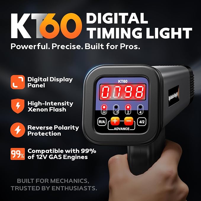 KZYEE KT60 Digital Timing Light with RPM & Advance Angle, 12V Inductive Ignition Timing Light for 2&4-Stroke Petrol Engine and Large Hard Carrying Case