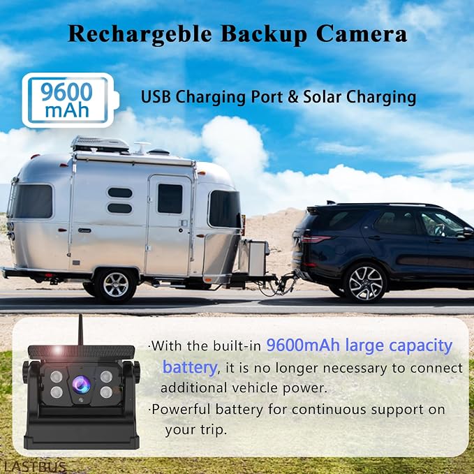Magnetic Wireless Backup Camera + 5 Inch Monitor System, LASTBUS Solar 2 Split HD Display + Rechargeable Battery IP69 Waterproof Night Vision Rear View Camera for RV Car Trailer Truck Camper
