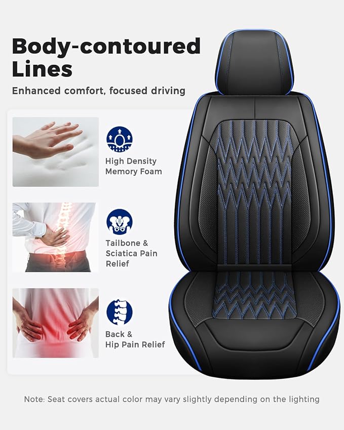 Huidasource Black & Blue Car Seat Covers, Waterproof Faux Leather Universal Fit Most Cars Sedans SUVs Trucks Airbag Compatible, Cup Holder Access, Car Seat Compatible, Easy Install, Wipes Clean