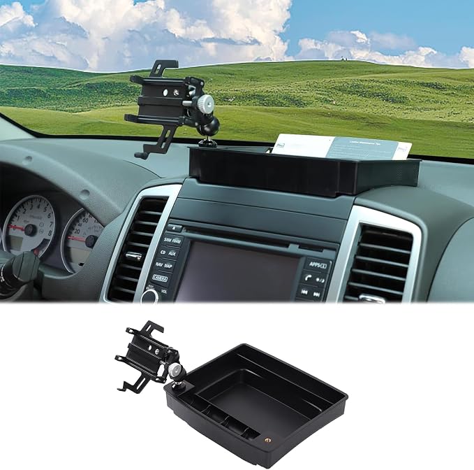 Dash Organizer Tray with Phone Holder Compatible with Nissan Frontier 2009-2017,ABS Car Dashboard Storage Box Organizer Holder Tray Mobile Phone Mount Interior Accessories (Style-D)