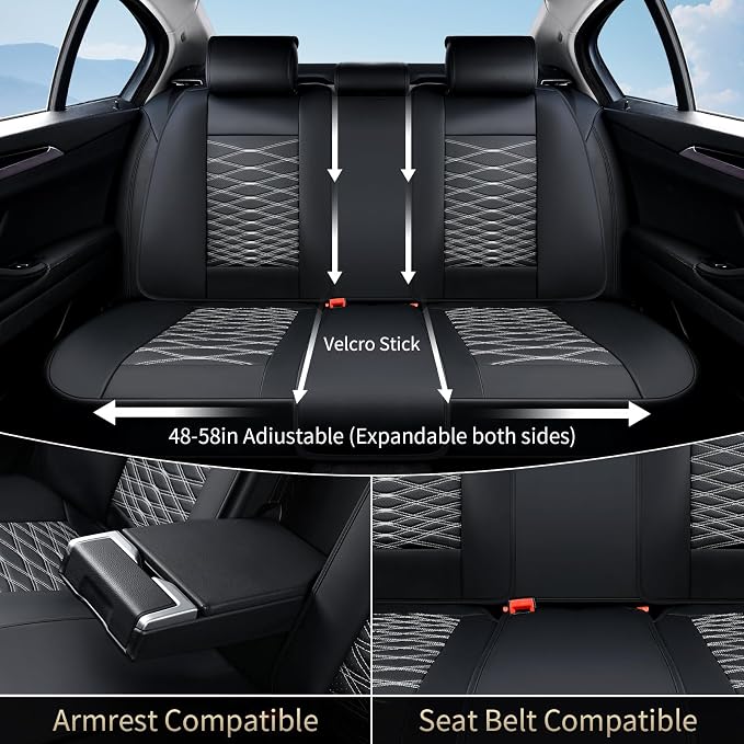 FLORICH Leather Seat Covers, Car Seat Covers Full Set, Car Seat Protector Waterproof, Front and Rear Seat Covers for Cars, Automotive Seat Covers Universal Fit for Most Cars SUV Truck - Gray&Black