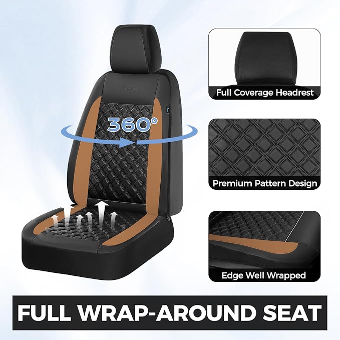 FLORICH Seat Covers, Front Seat Covers 2 PCs, Automotive Seat Cover for Cars, Luxury Leather Universal Seat Cover Accessories Fit for Most Cars SUV Truck Sedans(Brown)
