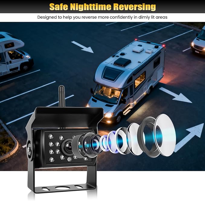 7 Inch Wireless Backup Camera System, Dual Channel 1080P HD Digital Signal, IP68 Waterproof Rear View Camera with BSD, Plug and Play, 12-36V Wide Voltage for Truck SUV RV Trailer Pickup Bus