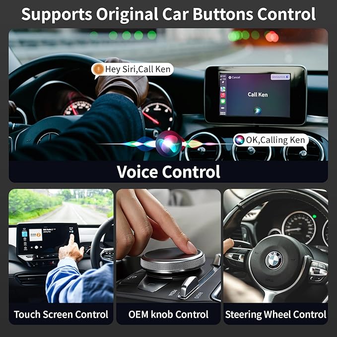2 in 1 Wireless CarPlay Adapter and Android Auto Wireless Adapter for Convert Wired CarPlay, for Cars 2016+/Apple iOS 10+, No Delay, Plug and Play, with USB-A to USB-C Connectors